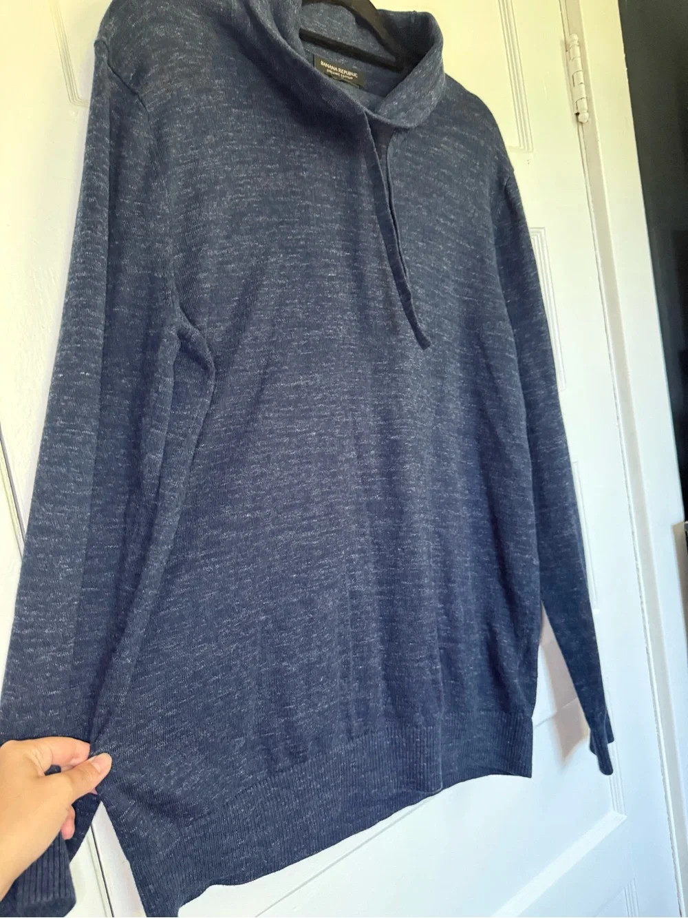 Banana Republic Blue Organic Cotton Cowl Neck Sweater Lightweight Knit Sz L Tall